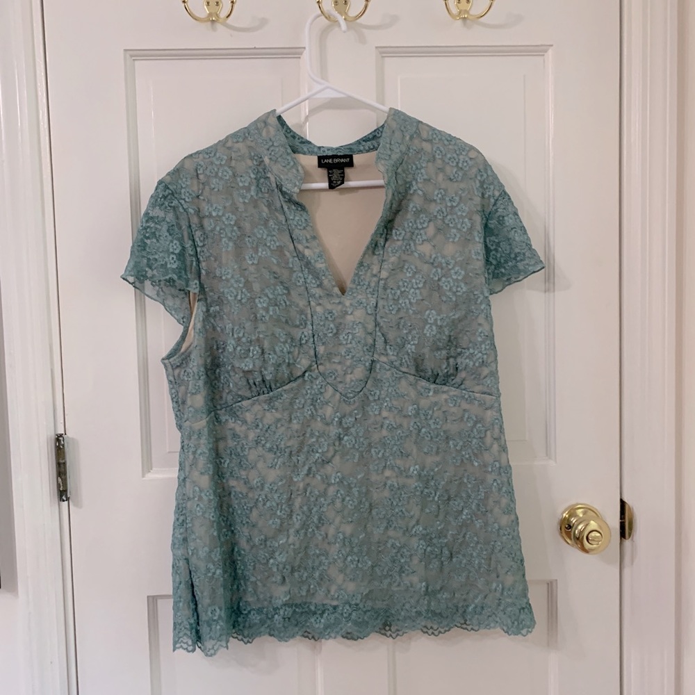 Lane Bryant Green Lace Short Sleeve Top Size 18/20